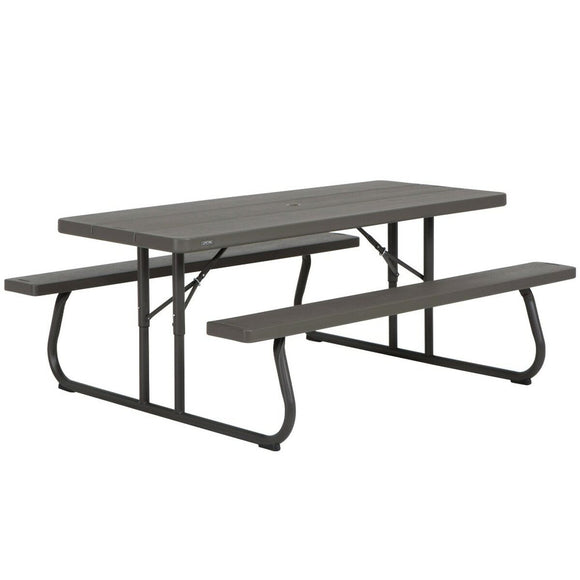 Folding Table Lifetime Wood Brown Picnic Steel Plastic 183 x 74 x 145 cm-0