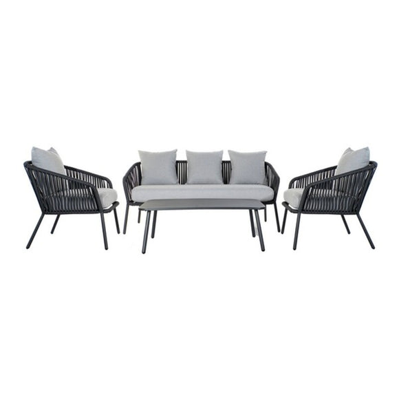 Sofa and table set DKD Home Decor MB-179039 Grey Garden Polyester Rope Aluminium (151,5 x 72 x 70 cm) (4 pcs)-0