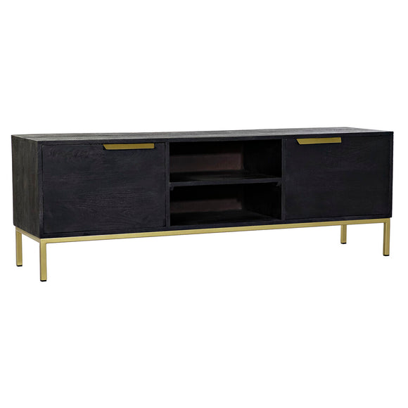 TV furniture DKD Home Decor Black Metal Golden Mango wood (147 x 40 x 51 cm)-0