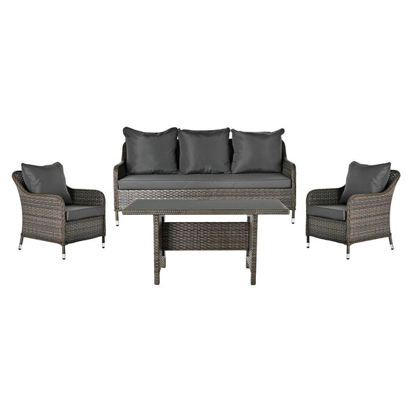 Garden sofa DKD Home Decor Crystal Grey Polyester synthetic rattan Steel Dark brown (175 x 73 x 81 cm)-0
