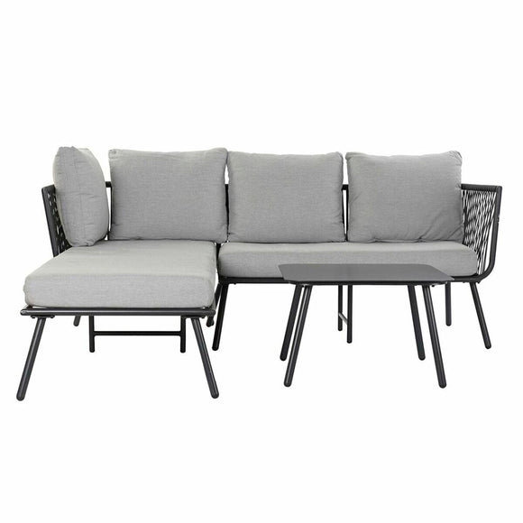 Garden sofa DKD Home Decor Black Metal Aluminium Rope 30 x 40 cm 192 x 163 x 86 cm-0