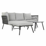 Garden sofa DKD Home Decor Black Metal Aluminium Rope 30 x 40 cm 192 x 163 x 86 cm-5