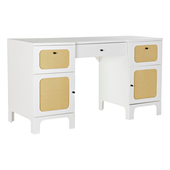 Desk DKD Home Decor Fir White Rattan (140 x 50 x 76 cm)-0