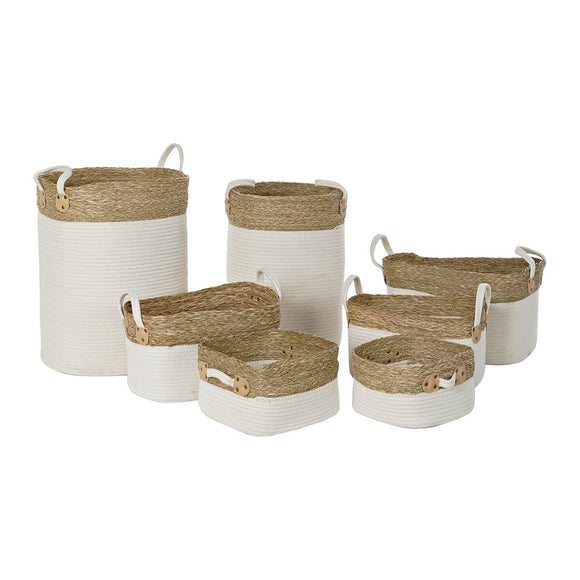Basket set DKD Home Decor White Cotton Natural Fibre (41 x 41 x 52,5 cm) (7 Pieces)-0