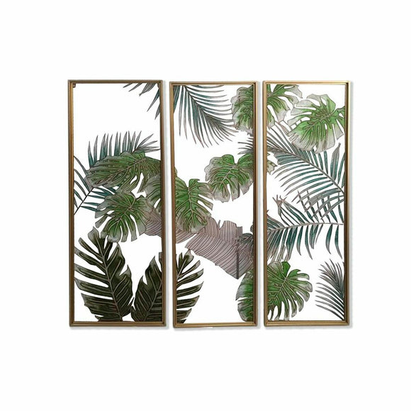 Canvas DKD Home Decor 3 Pieces Tropical Leaf of a plant (122 x 3 x 122 cm)-0