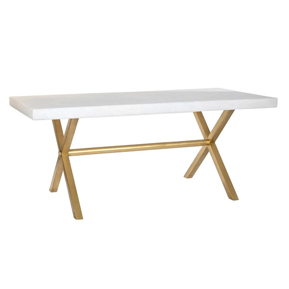 Dining Table DKD Home Decor White Golden Brass Mango wood 180 x 90 x 76 cm-0
