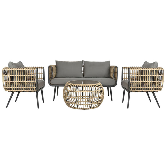Table Set with 3 Armchairs DKD Home Decor Brown Aluminium synthetic rattan 144 x 67 x 74 cm-0
