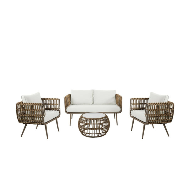 Table Set with 3 Armchairs DKD Home Decor synthetic rattan Aluminium (144 x 67 x 74 cm)-0