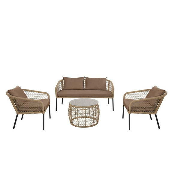Table Set with 3 Armchairs DKD Home Decor Brown synthetic rattan Steel (137 x 73,5 x 66,5 cm)-0