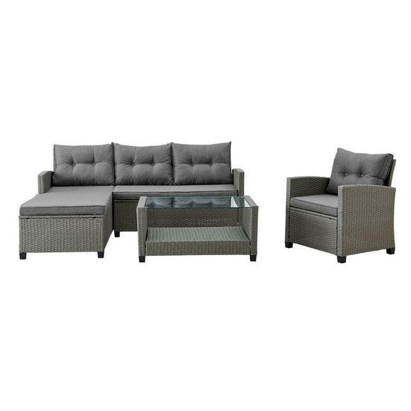 Garden sofa DKD Home Decor Grey 120 x 65 x 77 cm 163 x 45 x 84 cm synthetic rattan Tempered Glass-0
