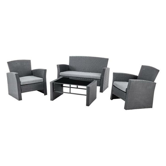 Table Set with 3 Armchairs DKD Home Decor Grey 124 x 72 x 75 cm 121 x 63 x 73 cm synthetic rattan-0