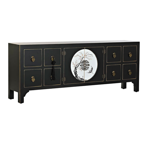 TV furniture DKD Home Decor Black Oriental White Golden White/Black Metal Fir MDF Wood 130 x 26 x 51 cm-0