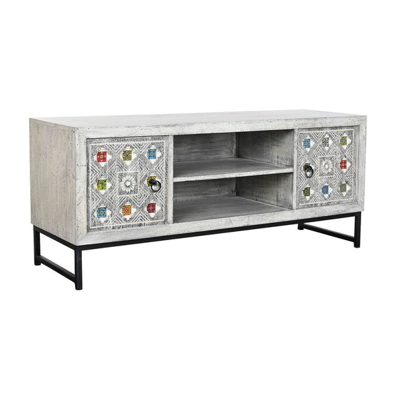 TV furniture DKD Home Decor White Beige Grey Multicolour Ceramic Mango wood 130 x 40 x 56 cm-0