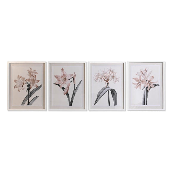 Painting DKD Home Decor Crystal Birch 55 x 70 x 2,5 cm 55 x 2,5 x 70 cm Flowers (4 Pieces)-0