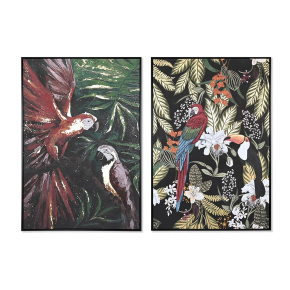 Painting DKD Home Decor Parrot Tropical 83 x 4,5 x 122,5 cm 83 x 4,5 x 123 cm (2 Units)-0