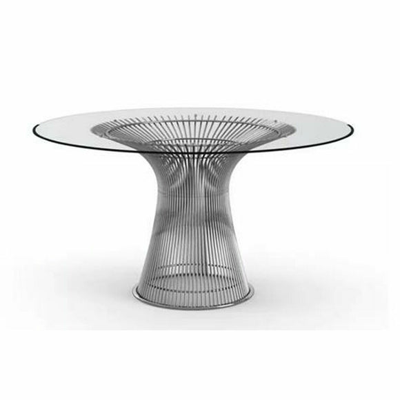 Dining Table DKD Home Decor Transparent Silver Steel Tempered Glass 130 x 130 x 75 cm-0
