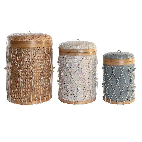 Basket set DKD Home Decor Multicolour Bamboo Boho 46 x 46 x 58 cm-0