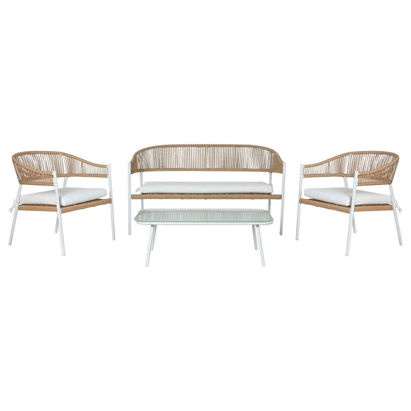 Table Set, Desk and 2 Chairs Home ESPRIT Aluminium Crystal synthetic rattan 126 x 63 x 67 cm-0
