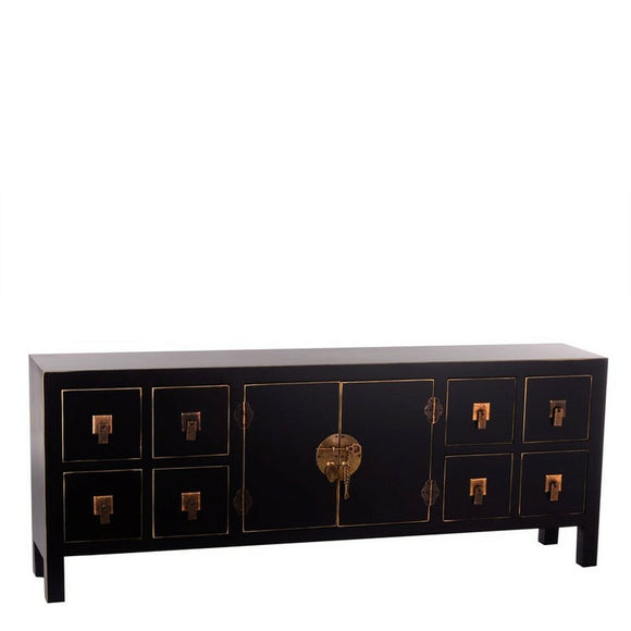 TV furniture ORIENTE 130 x 24 x 50,5 cm Black Golden Wood-0