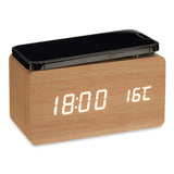 Alarm Clock with Wireless Charger Brown PVC MDF Wood 15 x 7,5 x 7 cm (12 Units)-3