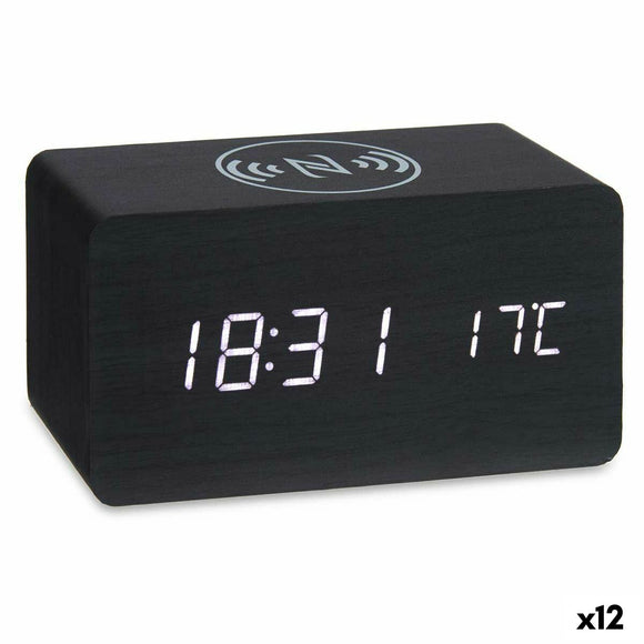 Alarm Clock with Wireless Charger Black PVC MDF Wood 15 x 7,5 x 7 cm (12 Units)-0
