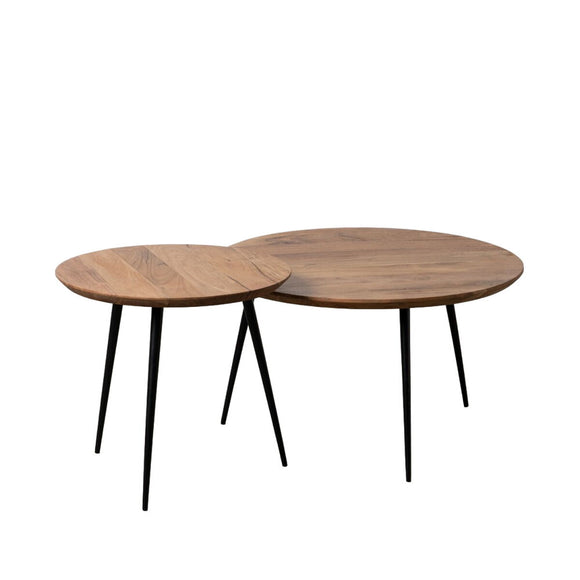 Set of 2 tables Black Natural Metal Iron Acacia 70 x 70 x 40 cm (2 Units)-0