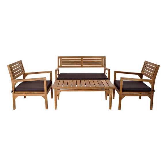 Table Set with 3 Armchairs DKD Home Decor   Teak Cotton (127 x 72 x 88 cm) (4 pcs)-0