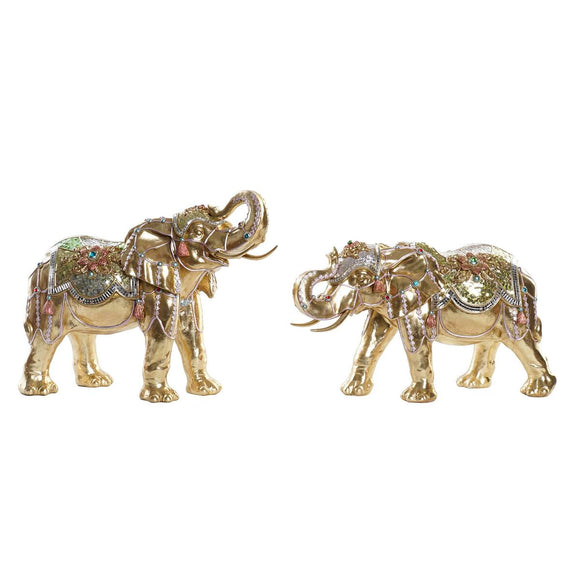 Decorative Figure DKD Home Decor Elephant Golden Resin Multicolour (45,5 x 20 x 35 cm) (2 Units)-0