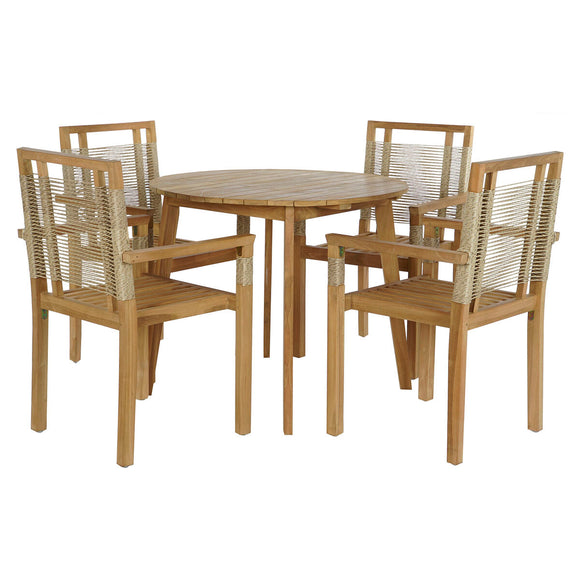 Table set with 4 chairs DKD Home Decor 100 x 100 x 76 cm Teak Rope-0