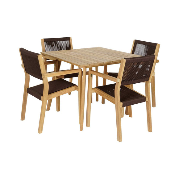 Table set with 4 chairs DKD Home Decor 90 x 90 x 75 cm Teak Rope-0