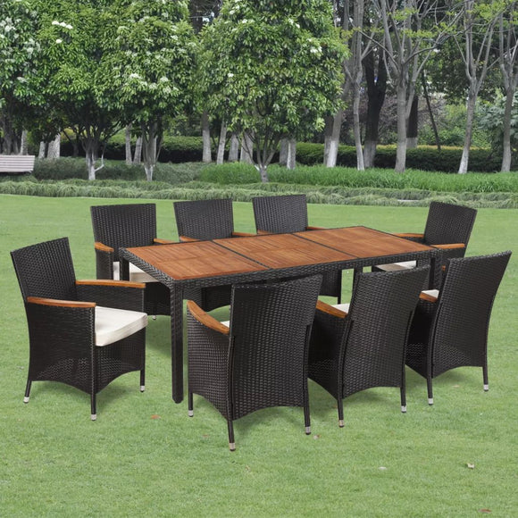 vidaXL Outdoor Dining Set with Cushions 7/9 Piece Poly Rattan Garden Dinner