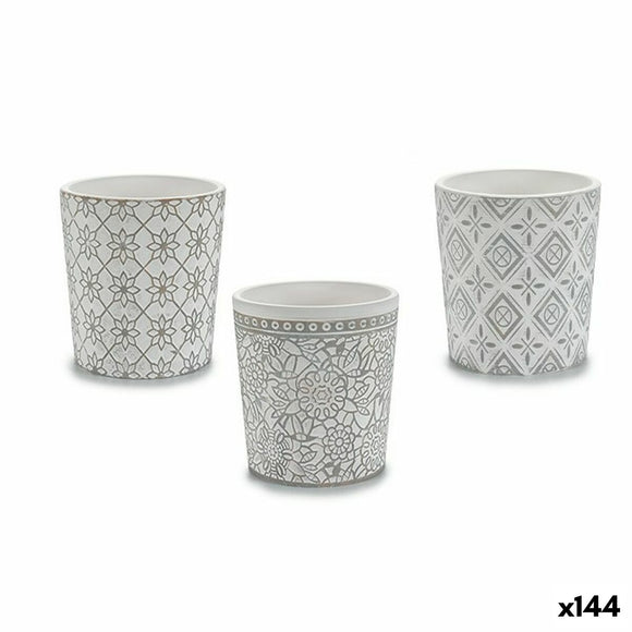 Planter Pattern White Grey Ceramic 12,3 x 12 x 12,3 cm (144 Units)-0