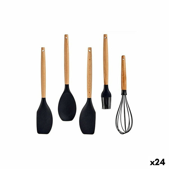 Set of Kitchen Utensils Black Silicone beech wood (24 Units)-0