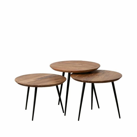 Set of 3 tables Wood Metal Iron Acacia 50 x 50 x 45 cm-0