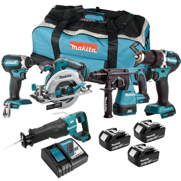 Irankiu rinkinys Makita DLX5032T (DDF484 + DTD153 + DHS680 + DJR187 + DHR242); 18 V; 3x5,0 Ah akum.-0