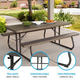 Folding Table Lifetime Wood Brown Picnic Steel Plastic 183 x 74 x 145 cm-4