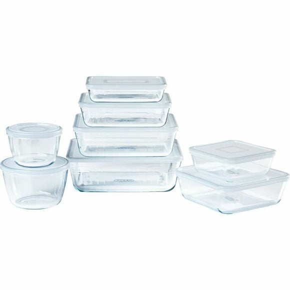 Set of Stackable Hermetically-sealed Kitchen Containers Pyrex Cook & Freeze Transparent 8 Pieces-0