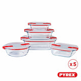 Set of Stackable Hermetically-sealed Kitchen Containers Pyrex Cook & Heat Red Rectangular 5 Pieces-8