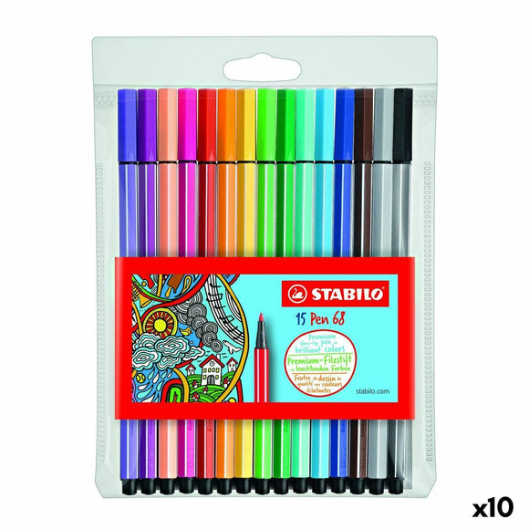 Set of Felt Tip Pens Stabilo Pen 68 Multicolour (10 Units)-0