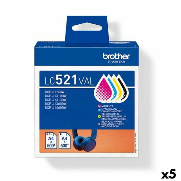 Original Ink Cartridge Brother LC521VAL Yellow Blue Black Magenta (5 Units)-0