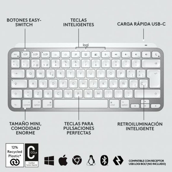 Keyboard Logitech MX Keys Mini Grey Silver Spanish Qwerty QWERTY-20