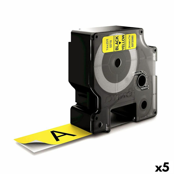 Laminated Tape for Labelling Machines Dymo D1 53718 24 mm LabelManager™ Black Yellow (5 Units)-0