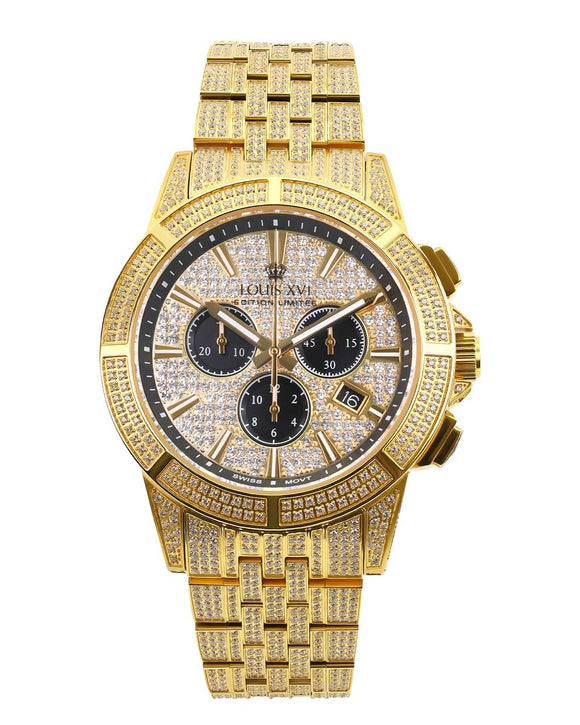 Louis XVI LXVI1123 Majeste Iced Out Chronograph Mens Watch 43mm 5ATM-0
