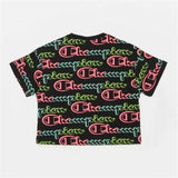 Women’s Short Sleeve T-Shirt Champion Crewneck Croptop Black-3