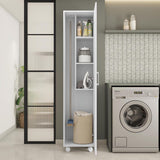 Broom cupboard Alexandra House Living White Wood MDP 42 x 183 x 41 cm 1 door Reversible With wheels-2