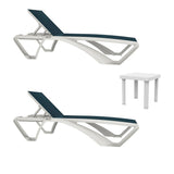 Table Set with Sun Loungers Resol Marina + Andorra White Navy Blue Modern 3 Pieces-0