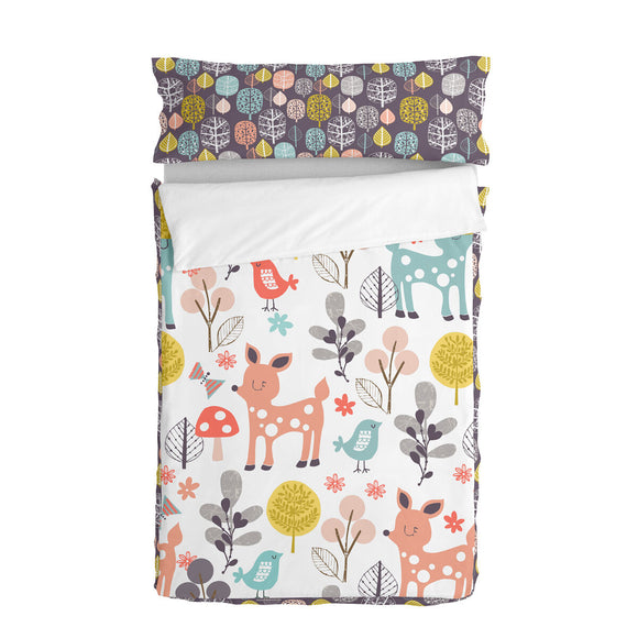 Quilted Zipper Bedding HappyFriday Moshi Moshi Woodland Multicolour 105 x 200 cm-0