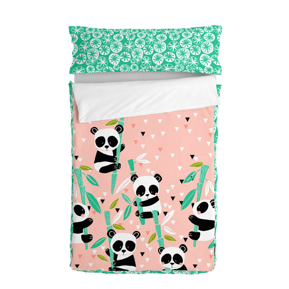 Quilted Zipper Bedding HappyFriday Moshi Moshi Panda Garden Pink 105 x 200 cm-0