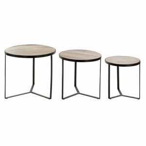 Set of 3 tables DKD Home Decor Brown Black Metal Plastic Mango wood 60 x 60 x 55 cm-0