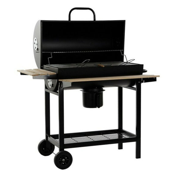 Coal Barbecue with Cover and Wheels DKD Home Decor Black Natural Wood Metal Steel 108 x 71 x 103 cm-0